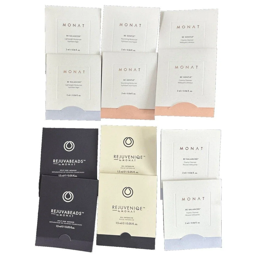 MONAT  Lot/Bundle of 20 Samples of Hair Care and Skin Care & Monat Carrying Case